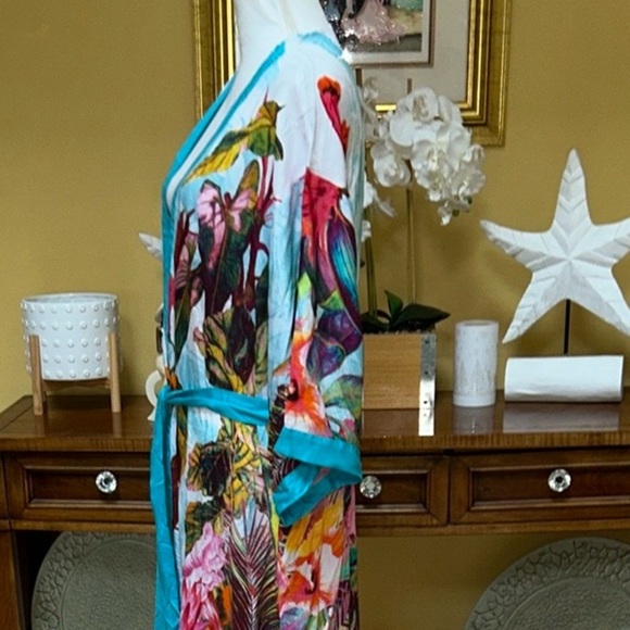 Venus Floral Tropical Boho Kimono Beach Resort Multicolor Swim Cover-Up Md /Lrg - Picture 7 of 14